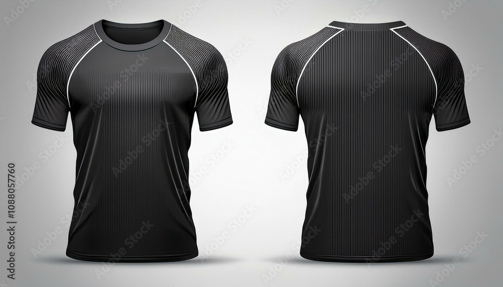 Blank black clean t-shirt mockup, isolated and showcasing front and back views in 3D render Blank black clean t-shirt mockup, isolated and showcasing front and back views in 3D render