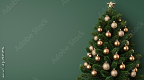 A decorated Christmas tree with golden ornaments.