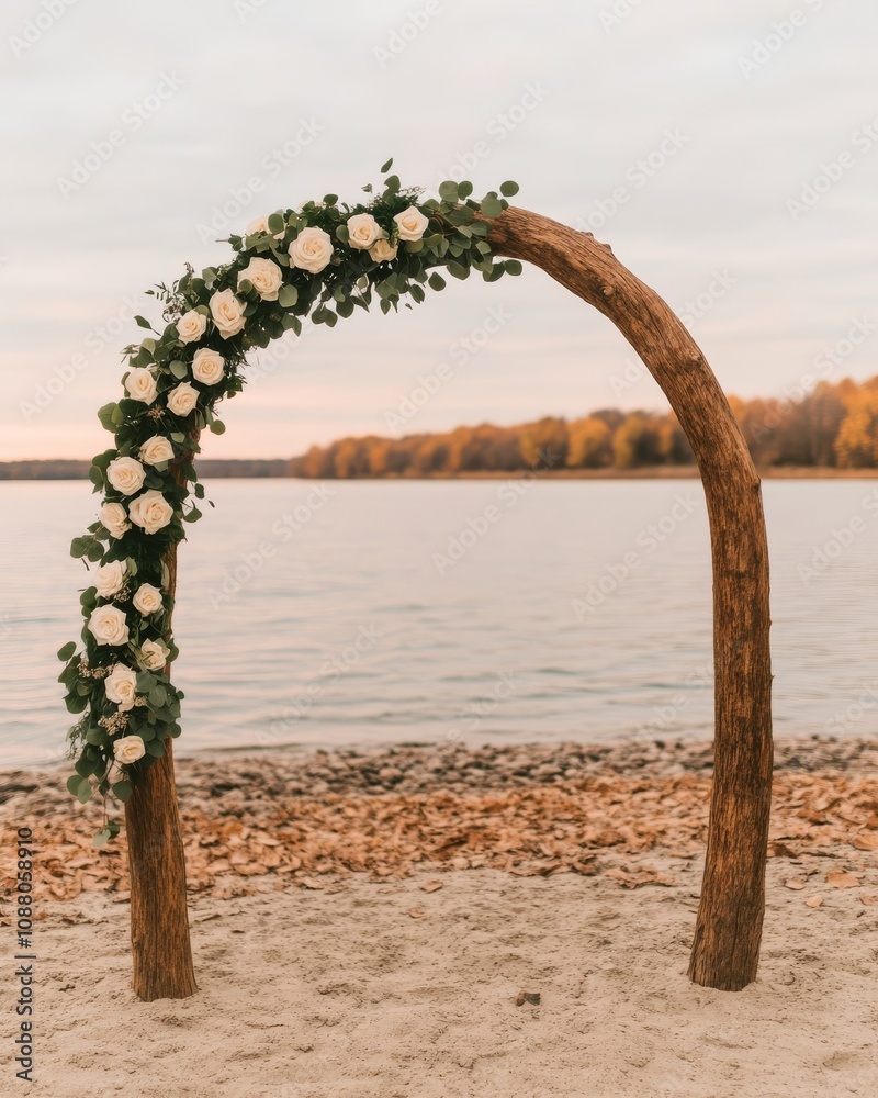 Fototapeta premium driftwood wedding arch with copys space.