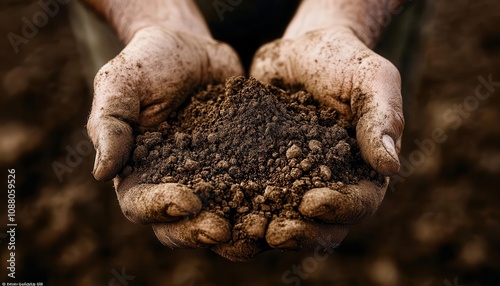 A closeup of a farmer s hands holding healthy soil, Soil Health, Earthy and nutritious