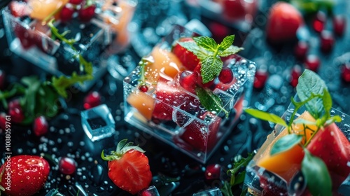 A dynamic image of nanoscale sensors embedded in food packaging, allowing real-time monitoring of food quality and safety, representing the future of intelligent food packaging through nanotechnology photo