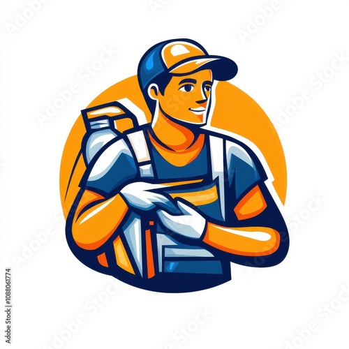 Smiling male worker in overalls holding tools, showcasing readiness and enthusiasm for a task.