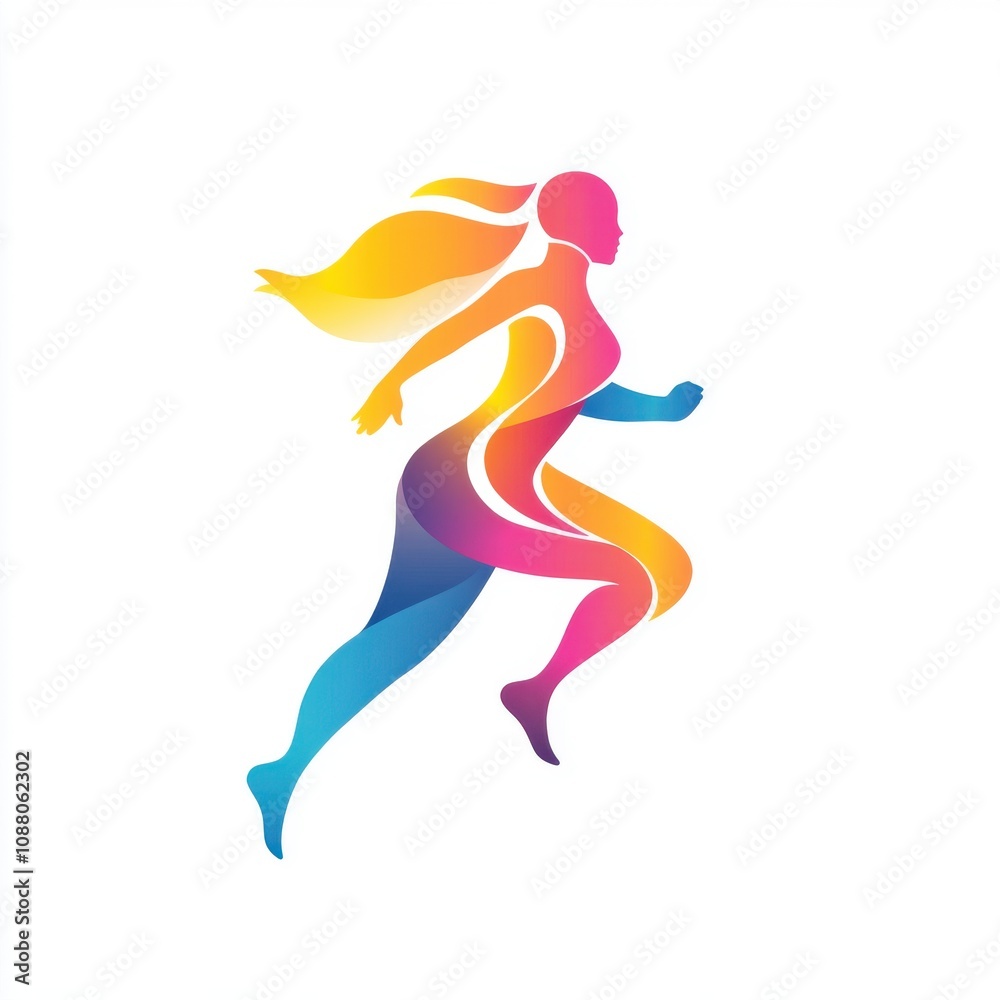 A vibrant and dynamic silhouette of a female runner in a colorful gradient design, showcasing energy and motion. A vibrant and dynamic silhouette of a female runner in a colorful gradient design, showcasing energy and motion.