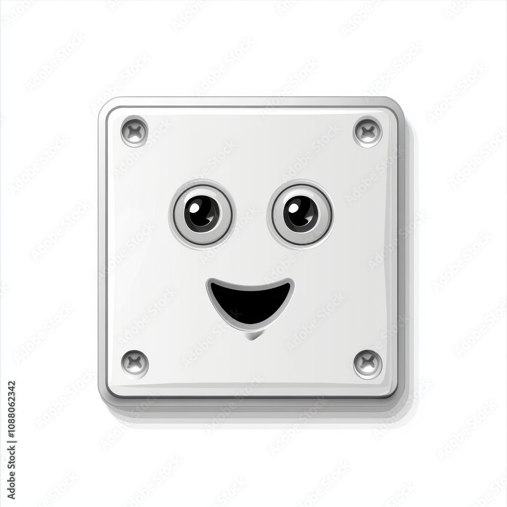 A cheerful metallic face illustration with sparkling eyes and a happy smile, perfect for children's themes. A cheerful metallic face illustration with sparkling eyes and a happy smile, perfect for children's themes.