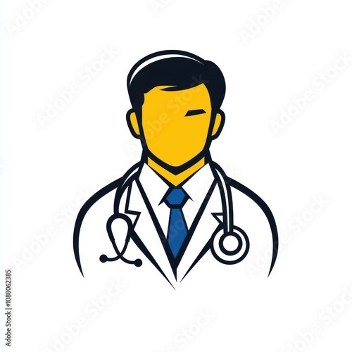 Illustration of a male doctor in a white coat with a stethoscope, embodying professionalism and care.