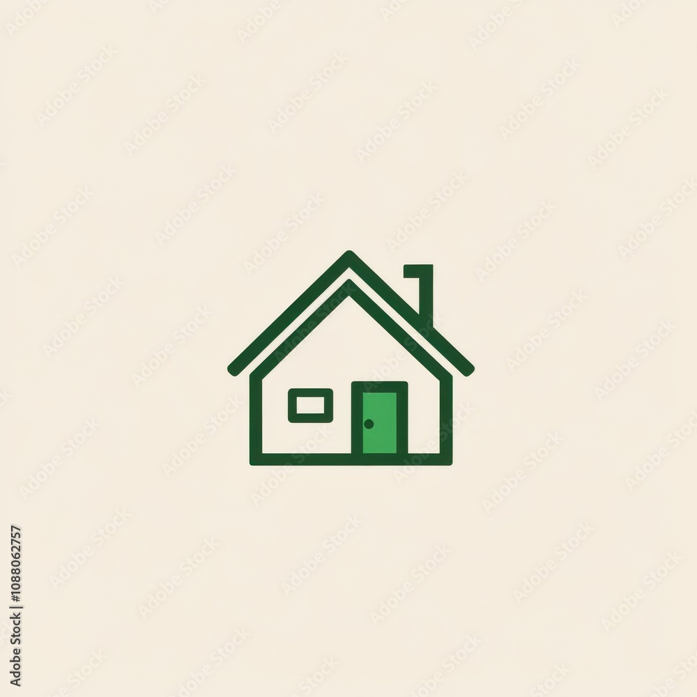 A simple and modern green house icon, representing home and comfort in a minimalist design.