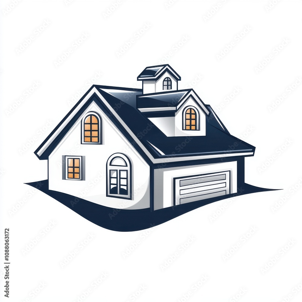 A stylized illustration of a cozy home with a garage and warm glowing windows. A stylized illustration of a cozy home with a garage and warm glowing windows.