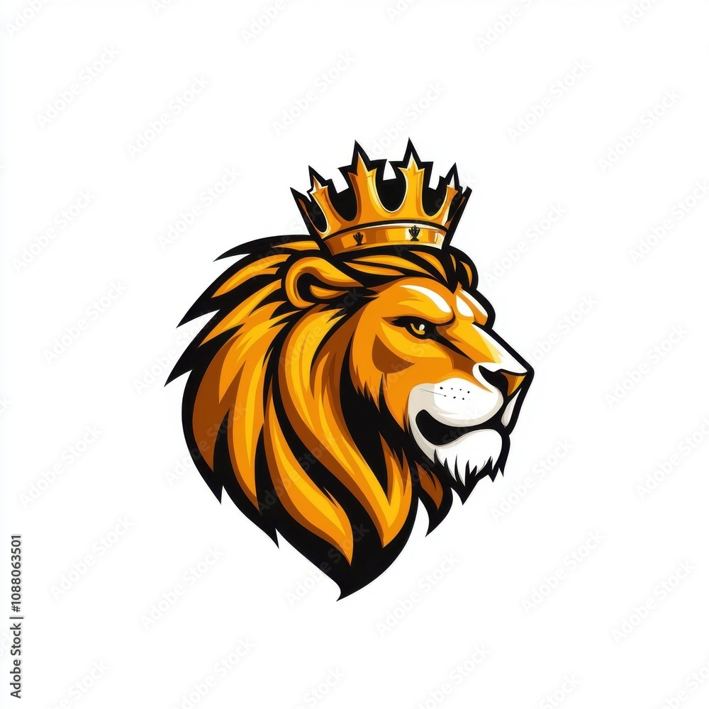 A regal lion with a majestic crown, symbolizing strength, courage, and leadership in a bold graphic design. A regal lion with a majestic crown, symbolizing strength, courage, and leadership in a bold graphic design.