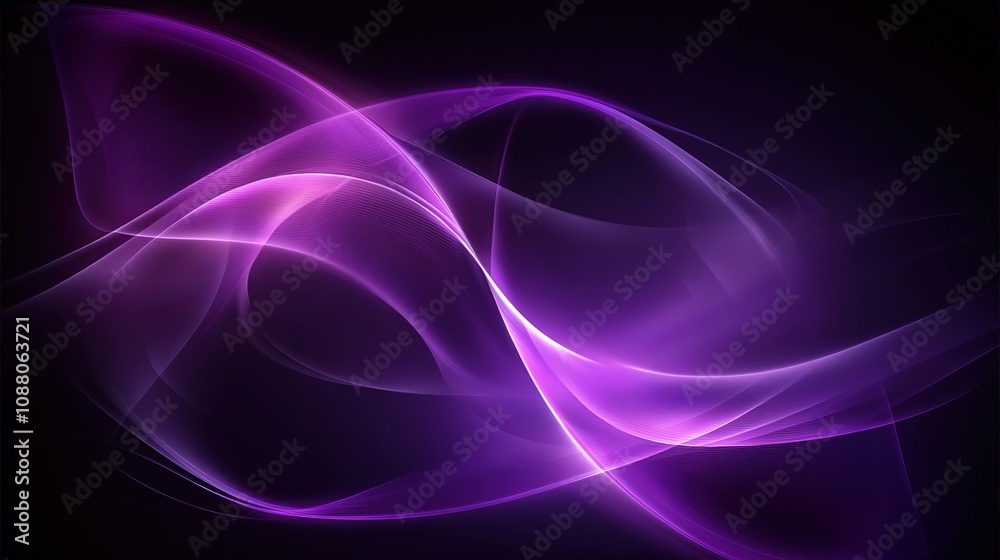 Naklejka premium A dark, moody violet-themed background filled with dynamic, glowing energy waves that swirl and radiate from the center. The abstract light patterns create an ethereal, futuristic vibe, with soft grad