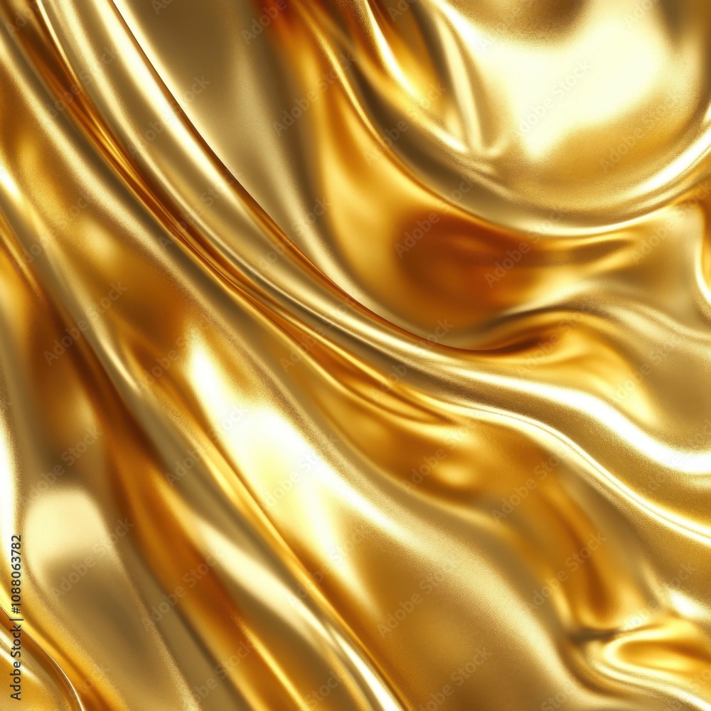 Fototapeta premium Sleek, luxurious golden fabric drapes elegantly, catching light and creating a stunning visual display.