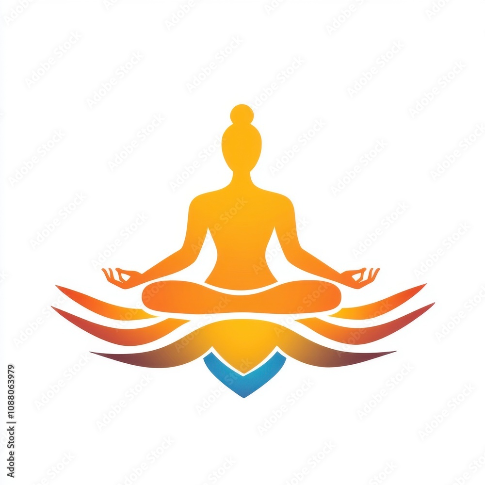 Silhouette of a tranquil woman meditating, embodying peace and harmony in warm gradient colors.
