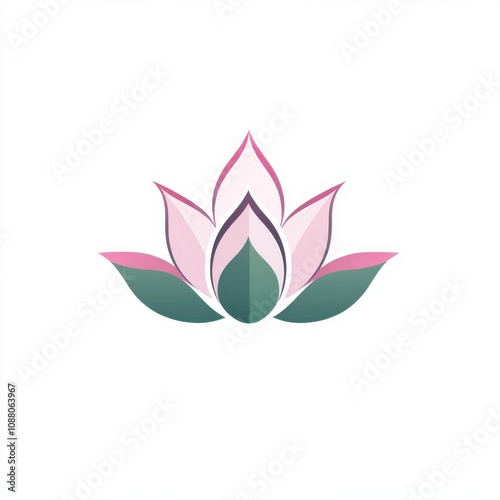 A serene and elegant lotus flower illustration, featuring soft pink and green hues on a minimal white background.