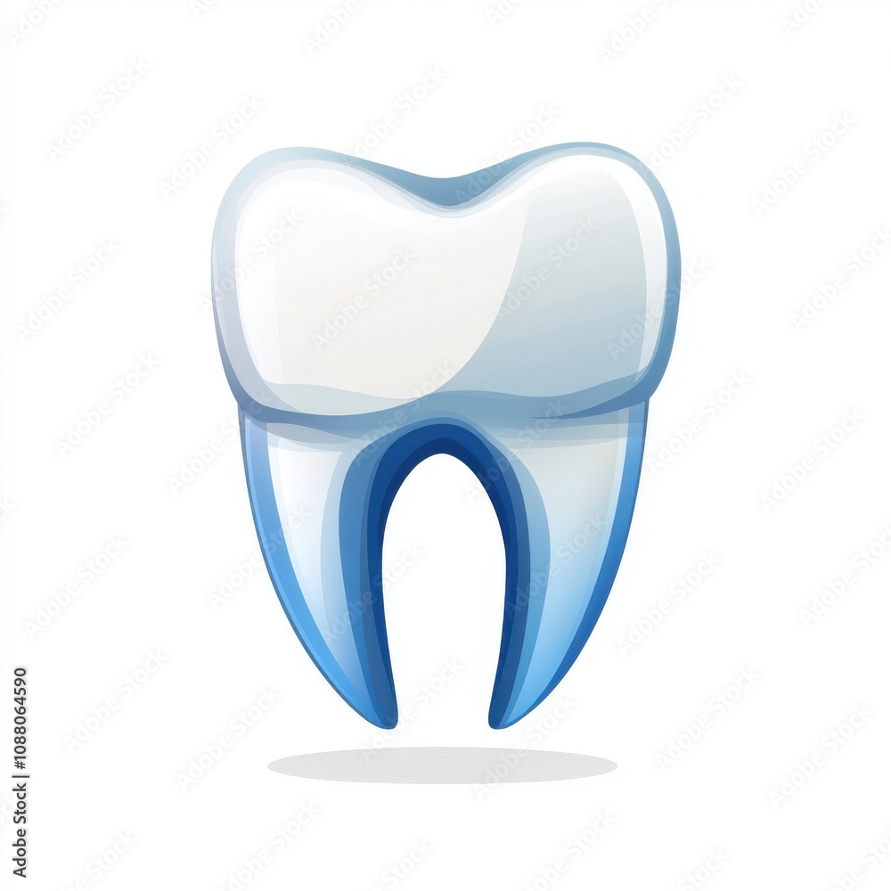 A shiny, stylized tooth illustration in blue, symbolizing dental health and hygiene. A shiny, stylized tooth illustration in blue, symbolizing dental health and hygiene.
