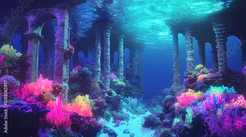 coral reef in the blue sea photo