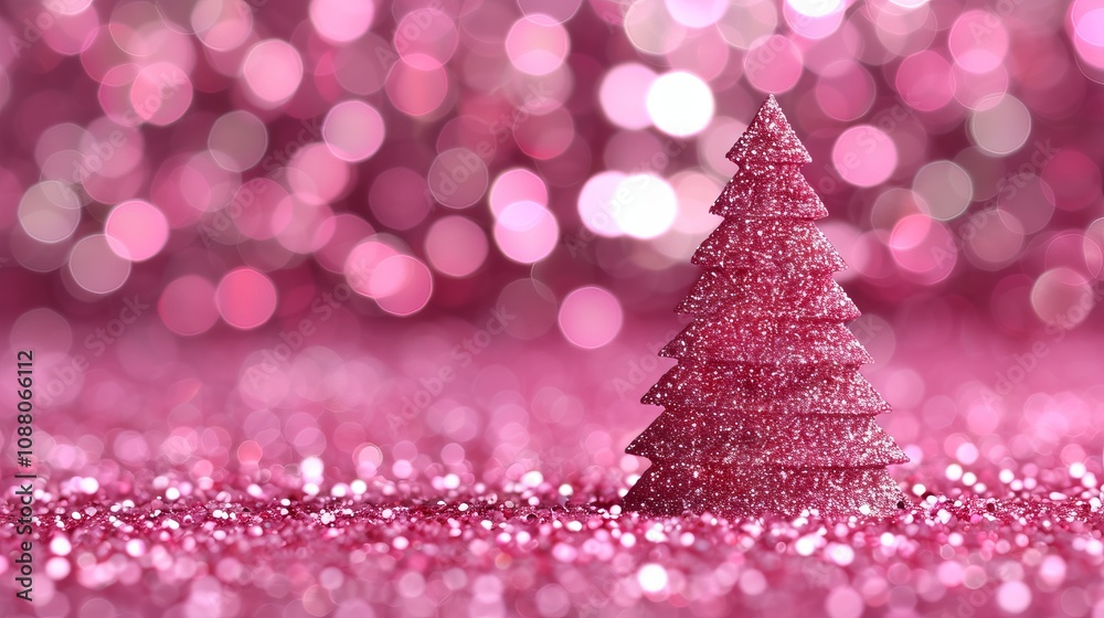 Sparkling pink Christmas tree with festive bokeh background. Sparkling pink Christmas tree with festive bokeh background.