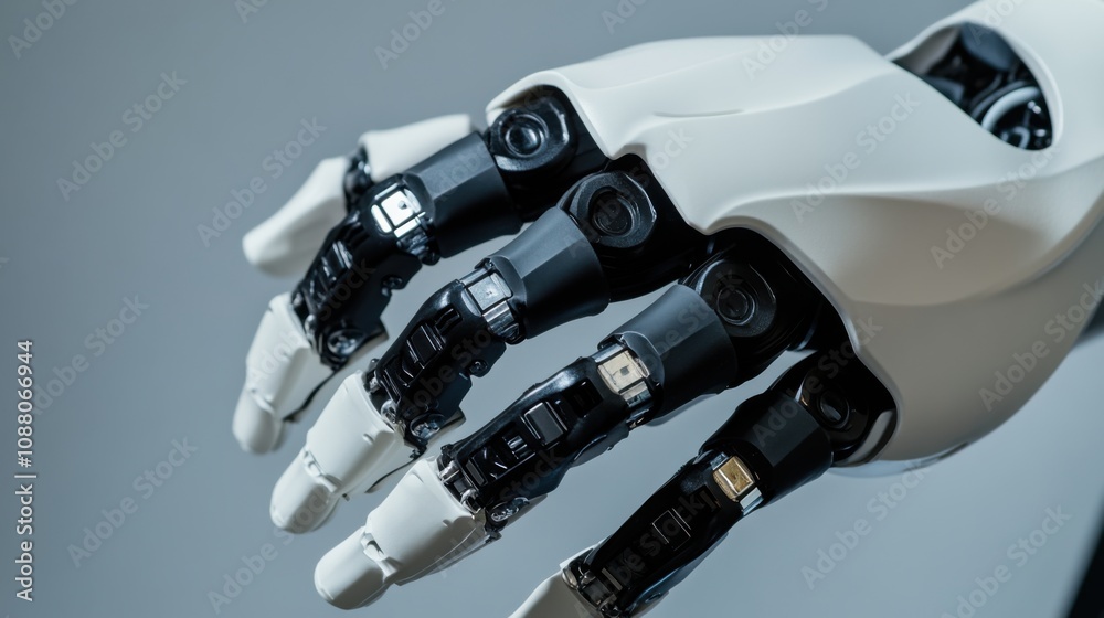 A close-up shot of a humanoid robot's tactile sensors and artificial skin texture mimicking human touch, Human-robot interaction technology style, photo of A close-up shot of a humanoid robot's tactile sensors and artificial skin texture mimicking human touch, Human-robot interaction technology style, photo of