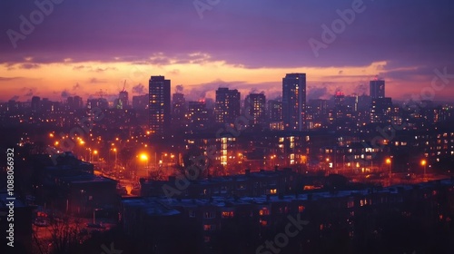 Cityscape with Sunset Sky