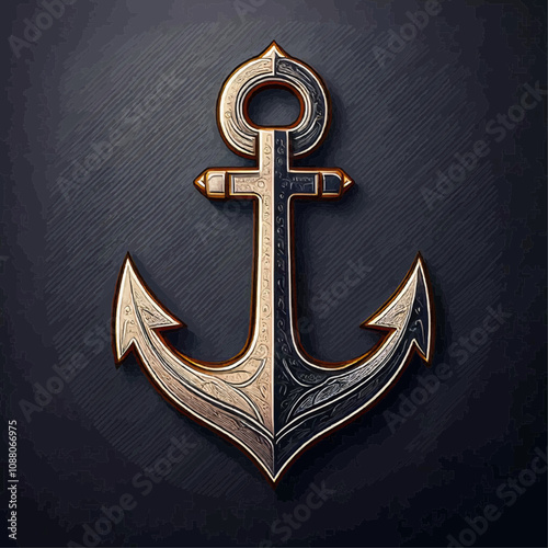 Ornamental Nautical Anchor Design in Black and Gold