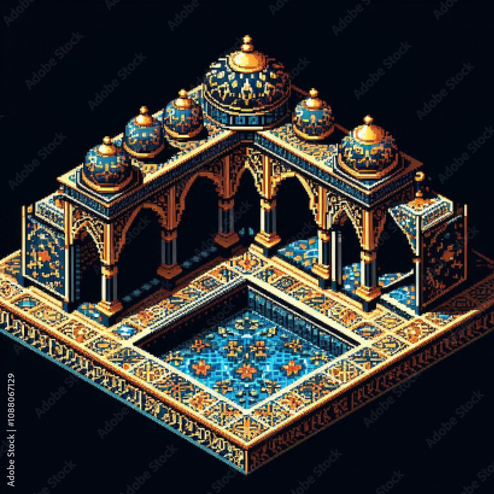 isometric pixel art desert decorative courtyard pool isometric pixel art desert decorative courtyard pool
