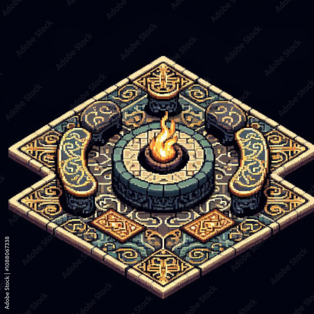 Obraz premium Isometric pixel art desert firepit