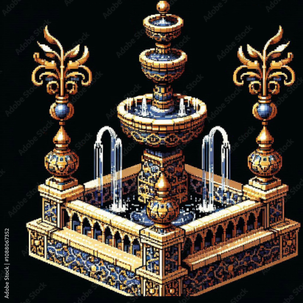 Isometric pixel art desert fountain Isometric pixel art desert fountain