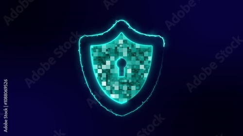 Digital Security Concept With Glowing Neon Shield And Padlock Video Animated Background photo