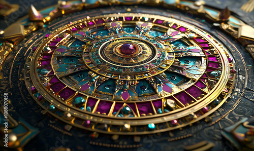 Wallpaper Mural A close-up of a beautifully ornate circular design featuring intricate patterns, gemstones, and golden elements, creating a mesmerizing visual effect. Torontodigital.ca