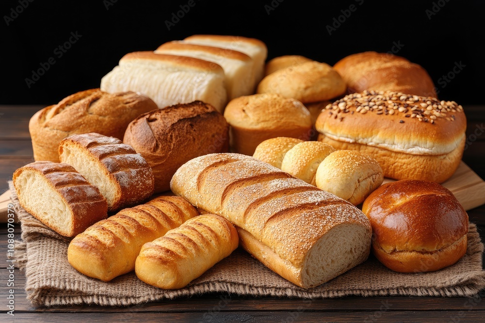 A rustic assortment of various bread. This photo is perfect for websites or social media posts selling or advertising bread products. A rustic assortment of various bread. This photo is perfect for websites or social media posts selling or advertising bread products.