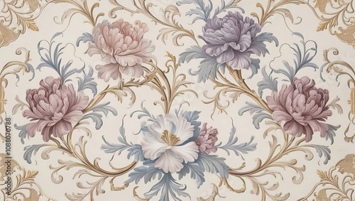Wallpaper Mural Hand-Drawn Baroque Floral Damask: Elegance in Every Detail.
 Torontodigital.ca