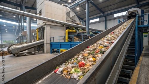 Waste entering a conveyor belt leading to the digesting chamber. photo