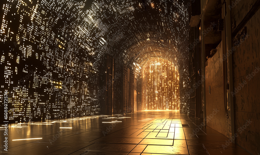 Abstract background futuristic technology of tunnel of information, where the viewer looks down a data-filled vortex of light and symbols. Graphic resource for infographic. Artificial Intelligence
Abstract background futuristic technology of tunnel of information, where the viewer looks down a data-filled vortex of light and symbols. Graphic resource for infographic. Artificial Intelligence