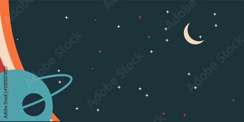 Space theme background full of stars and planets, space background with retro colors, elegant background, astronomy, science
