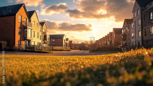 New Build Development Estate Showcasing Modern Homes During Daytime in the UK. Generative AI