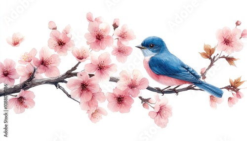 A bluebird perched on a blossoming branch. A beautiful image perfect for spring, nature, and new beginnings.