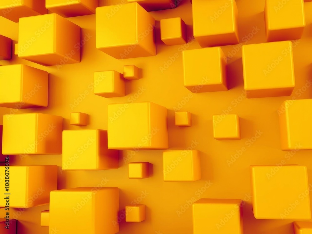 Innovative tech wallpaper design with precisely arranged multisized cubes in yellow and orange shades, 3D render, design, background, yellow Innovative tech wallpaper design with precisely arranged multisized cubes in yellow and orange shades, 3D render, design, background, yellow
