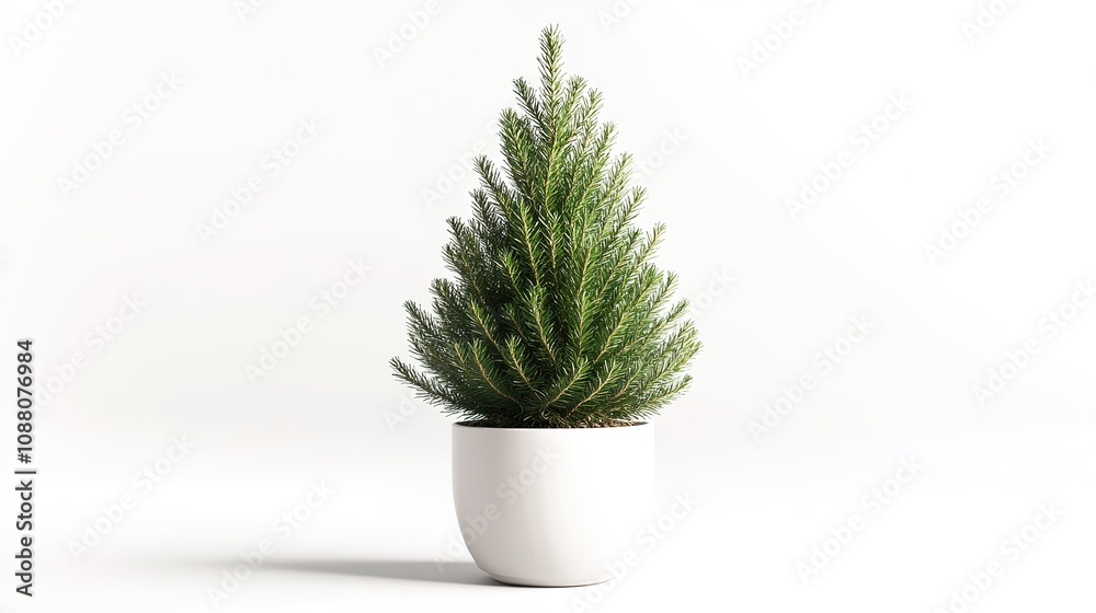 Small tabletop Christmas tree in a white ceramic pot, isolated on a white background, perfect for minimalist holiday décor and festive decoration concepts. Small tabletop Christmas tree in a white ceramic pot, isolated on a white background, perfect for minimalist holiday décor and festive decoration concepts.
