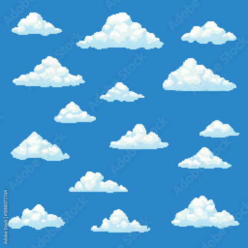 pixel art cloud set