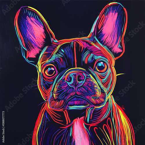 Boston terrier in neon