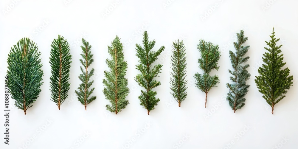 Obraz premium Creative arrangement of Christmas tree branches on a white background. Flat lay. Nature Christmas idea.