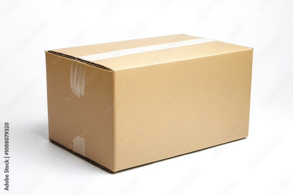 Minimalist cardboard box with a blank surface on a white background for creative mockup and design purposes Minimalist cardboard box with a blank surface on a white background for creative mockup and design purposes