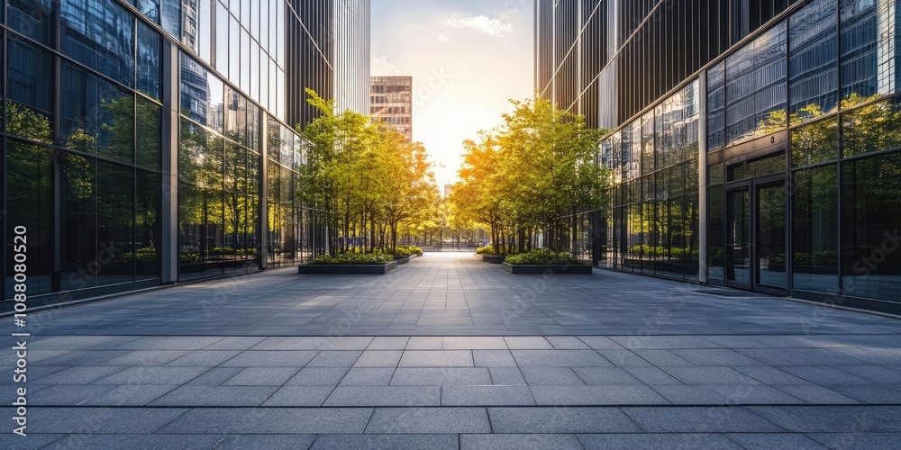 Fototapeta premium empty square featuring a contemporary office building in an urban setting