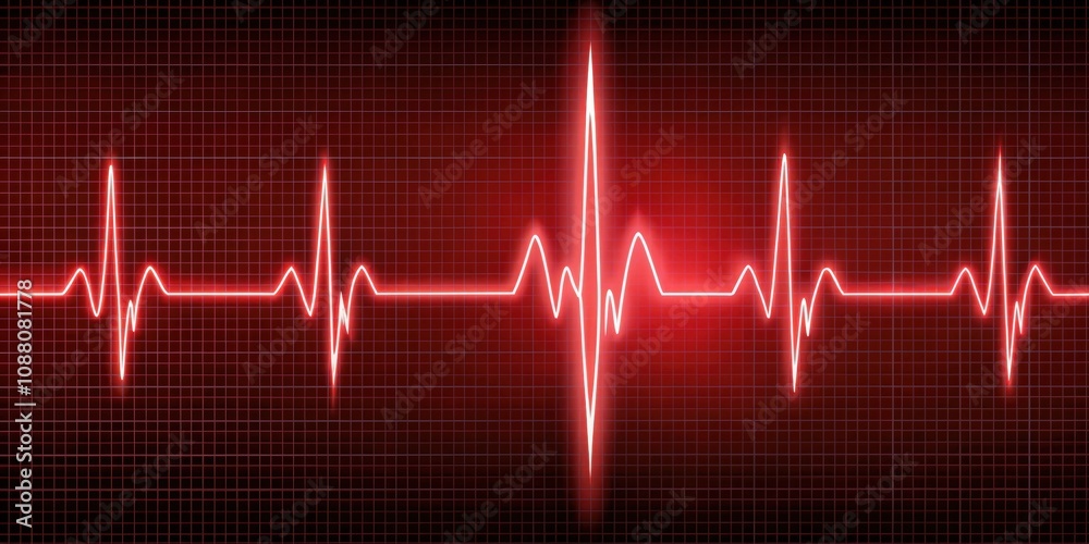 Recording of a healthy heartbeat showing rhythmic spikes, electrocardiogram, EKG, heart rate, monitor, cardiologist Recording of a healthy heartbeat showing rhythmic spikes, electrocardiogram, EKG, heart rate, monitor, cardiologist