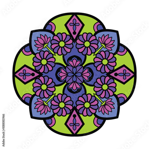 Cosmic zen blossoms mandala coloring book page