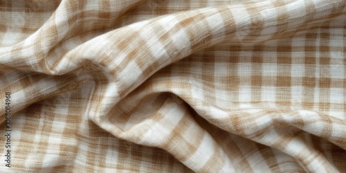 Beige checkered cotton fabric for a sewing background. photo