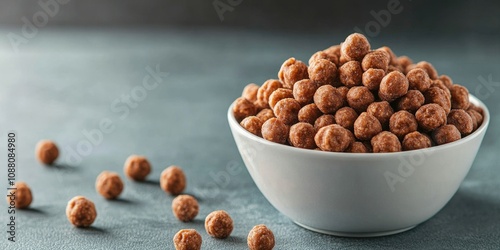 Bowl filled with tasty cereal balls on a table. photo