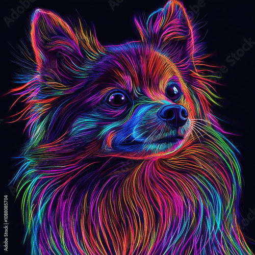 Pomeranian in neon