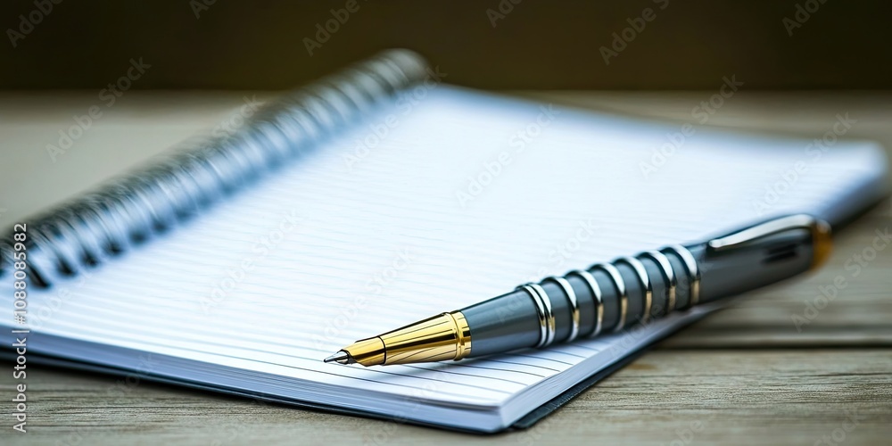Closeup of a notebook and pen on a wooden table. Closeup of a notebook and pen on a wooden table.