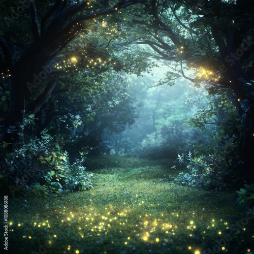 Enchanting Firefly Forest Path Magical Nature Scene Mystical Background