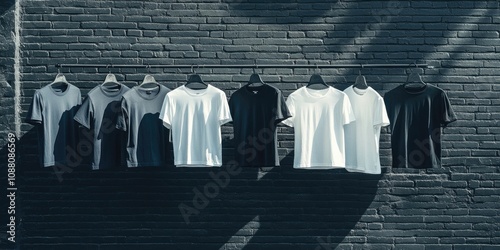 Wallpaper Mural Chic t-shirts displayed on a grey brick wall. Torontodigital.ca