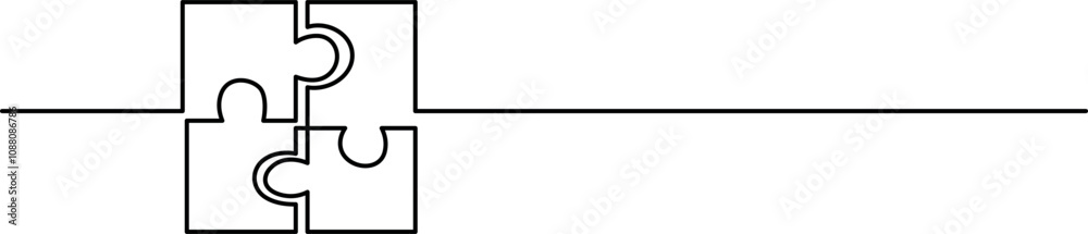 Continuous One Line Drawing of Four Puzzle Pieces Continuous One Line Drawing of Four Puzzle Pieces